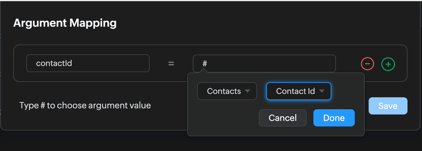 Associating the Contact Id argument